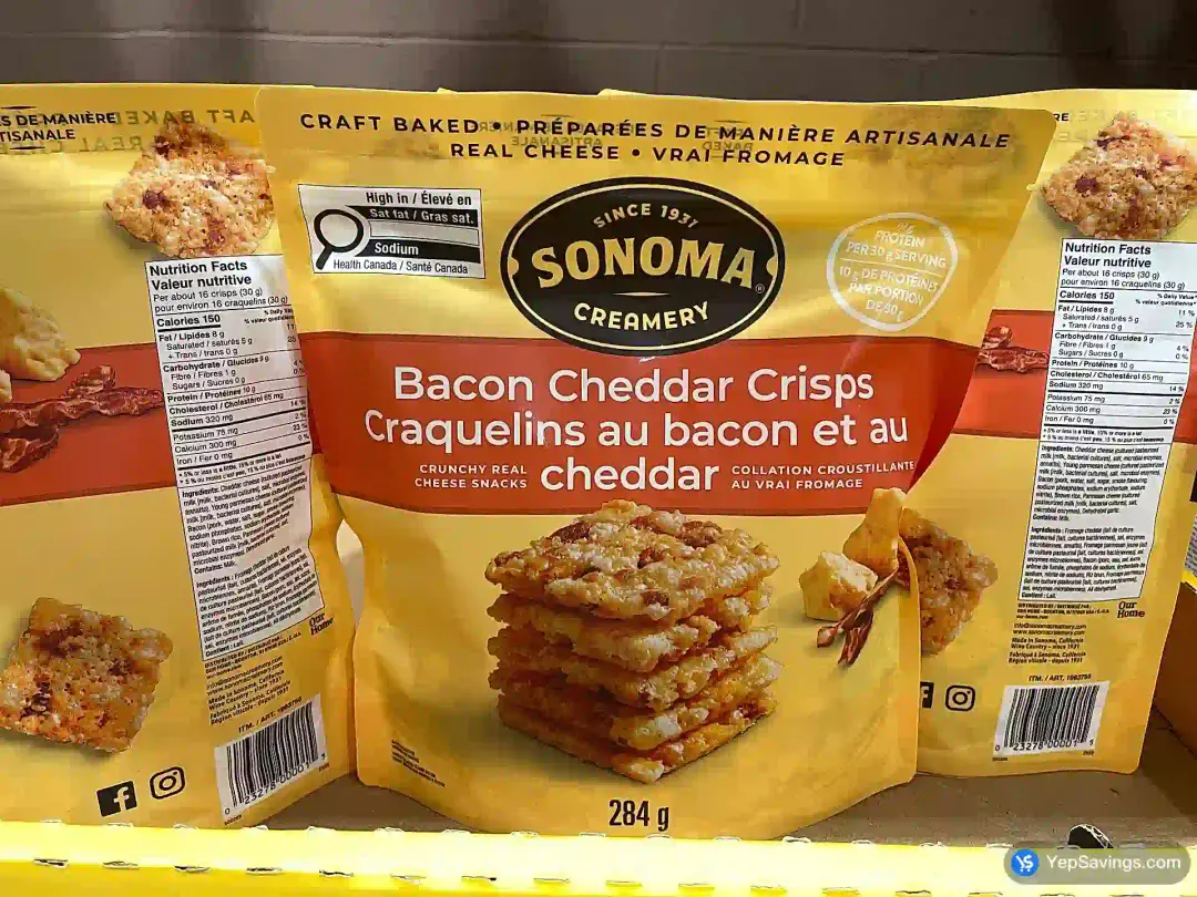 SONOMA CREAMERY CHEDDAR BACON CRISPS 284 g - Costco Canada (ITM 1963756)