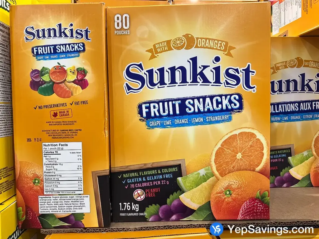 SUNKIST FRUIT SNACKS 80 x 22 g - Costco Canada (ITM 1755701)
