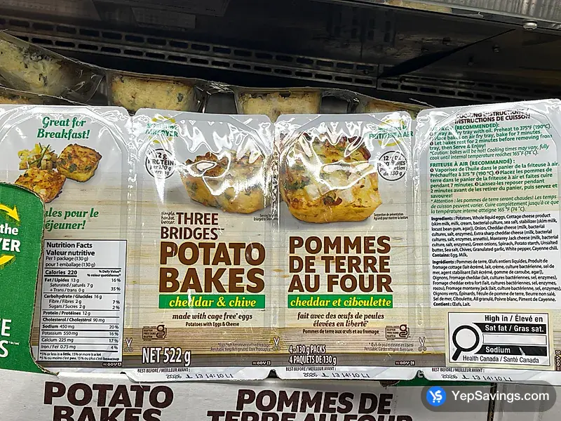 Costco THREE BRIDGES CHEDDAR POTATO BITES 4 x 130 g