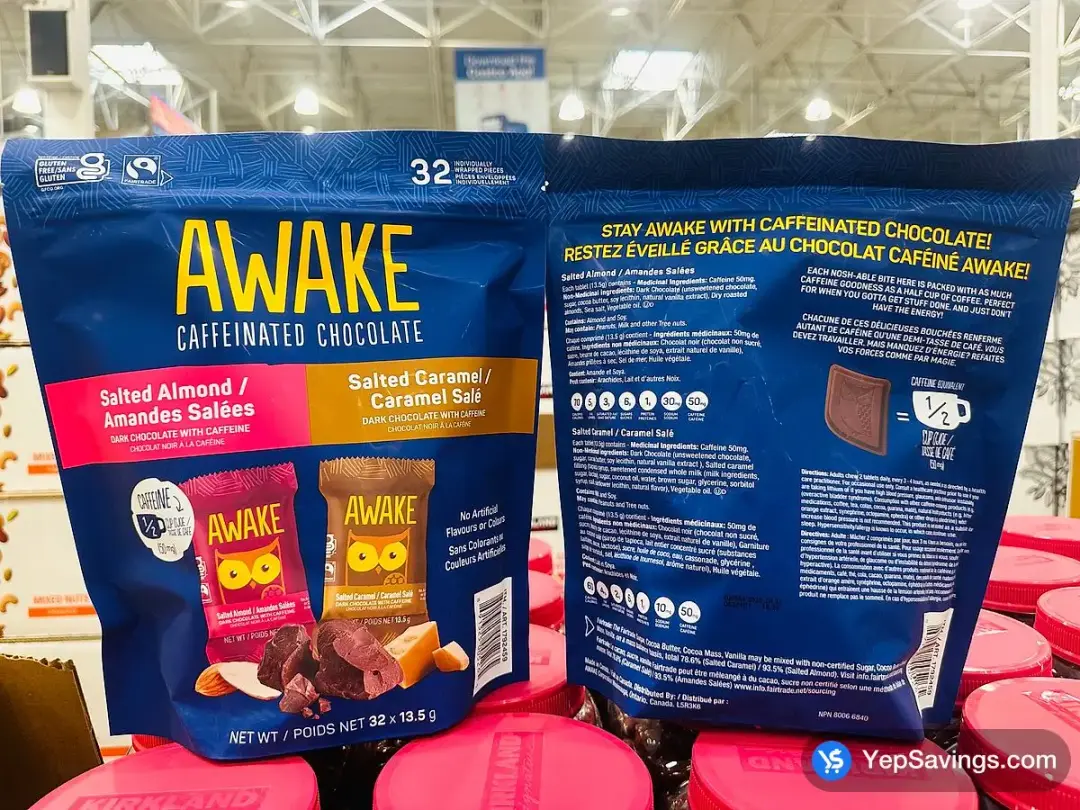 AWAKE CAFFEINATED CHOCOLATE 32 x 13.5 g - Costco Canada (ITM 1792459)