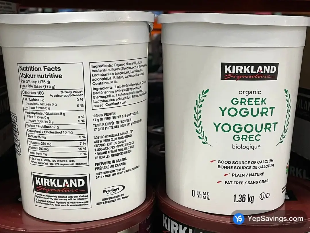 KIRKLAND SIGNATURE ORGANIC 0 % GREEK YOGURT 1.36 kg - Costco Canada (ITM 1794181)