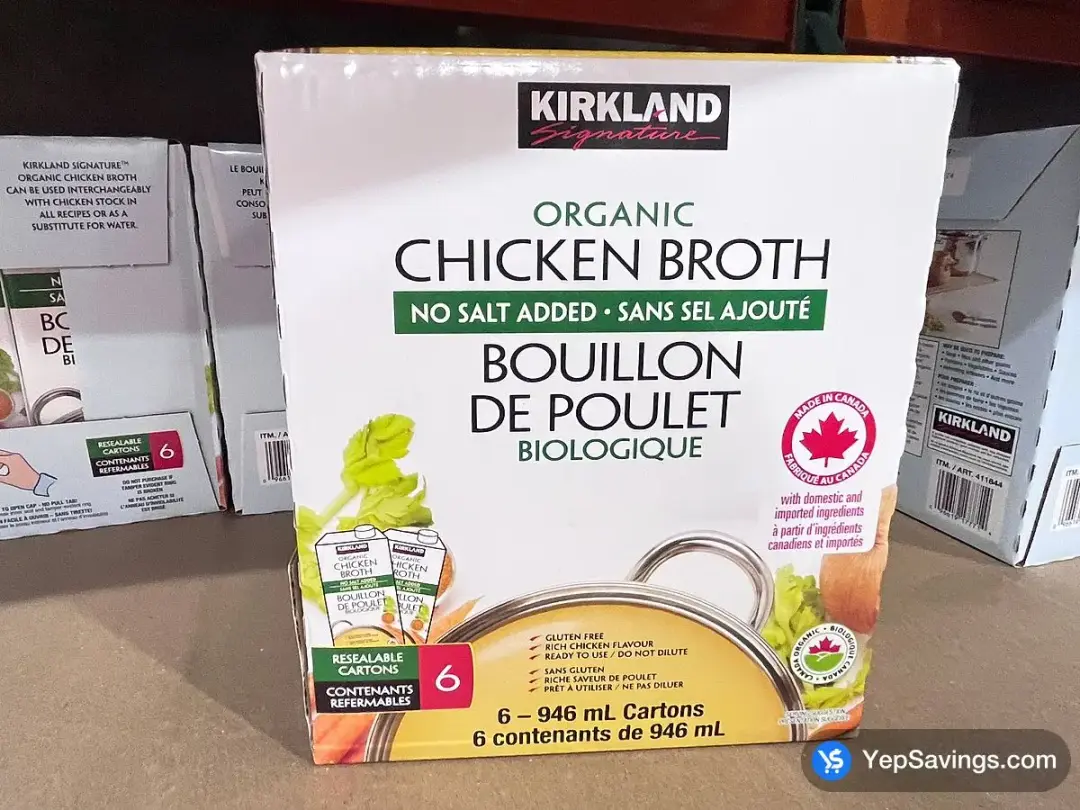 KIRKLAND SIGNATURE ORGANIC CHICKEN BROTH 6 x 946 mL - Costco Canada (ITM 411844)