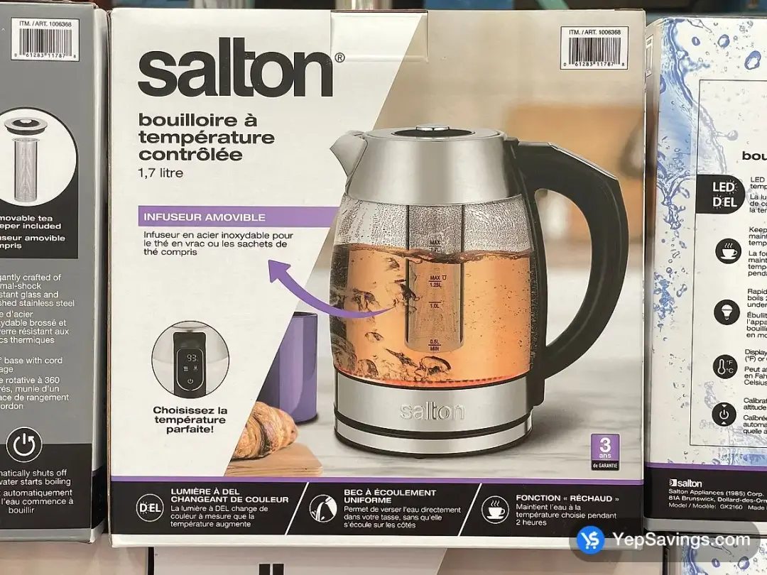 SALTON DIGITAL GLASS KETTLE WITH TEA INFUSER - Costco Canada (ITM 1006368)