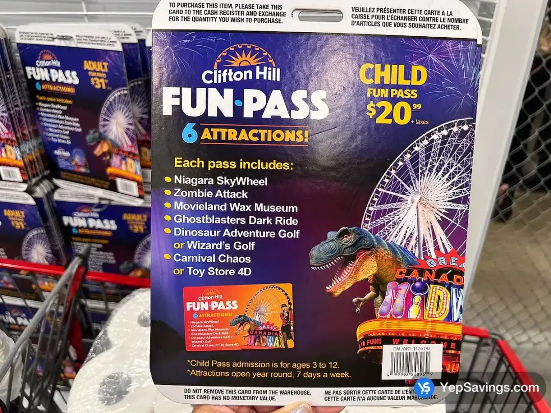 CLIFTON HILL FUN PASS CHILD 6 ATTRACTIONS ITEM IS NON - REFUNDABLE - Costco Canada (ITM 1126197)