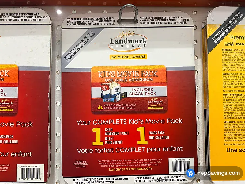 Costco LANDMARK CINEMAS KID'S MOVIE PACK ITEM IS NON-REFUNDABLE
