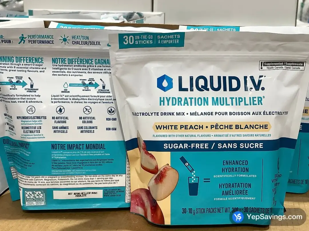 LIQUID IV SUGAR FREE WHITE PEACH 30 x 10 g - Costco Canada (ITM 1935883)