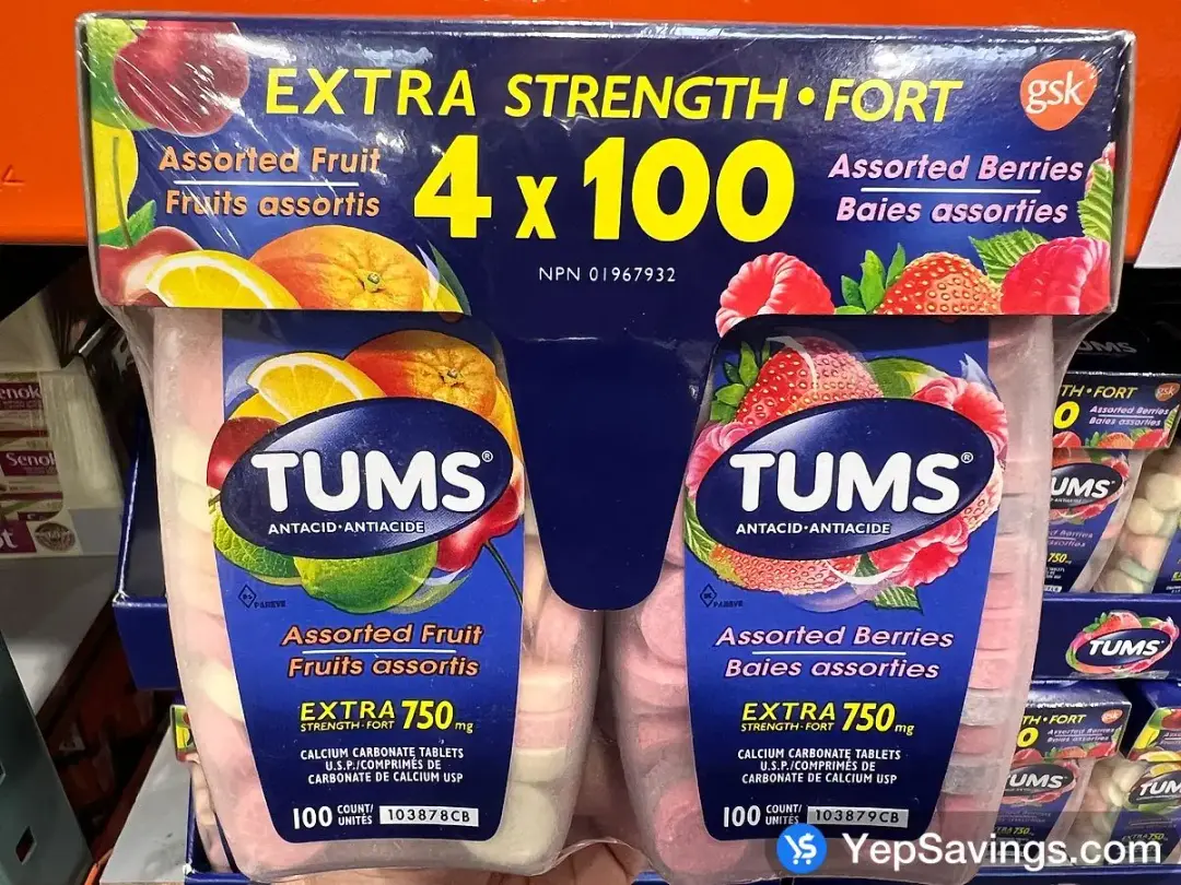 TUMS EXTRA STRENGTH 4 x 100 TABLETS - Costco Canada (ITM 807739)