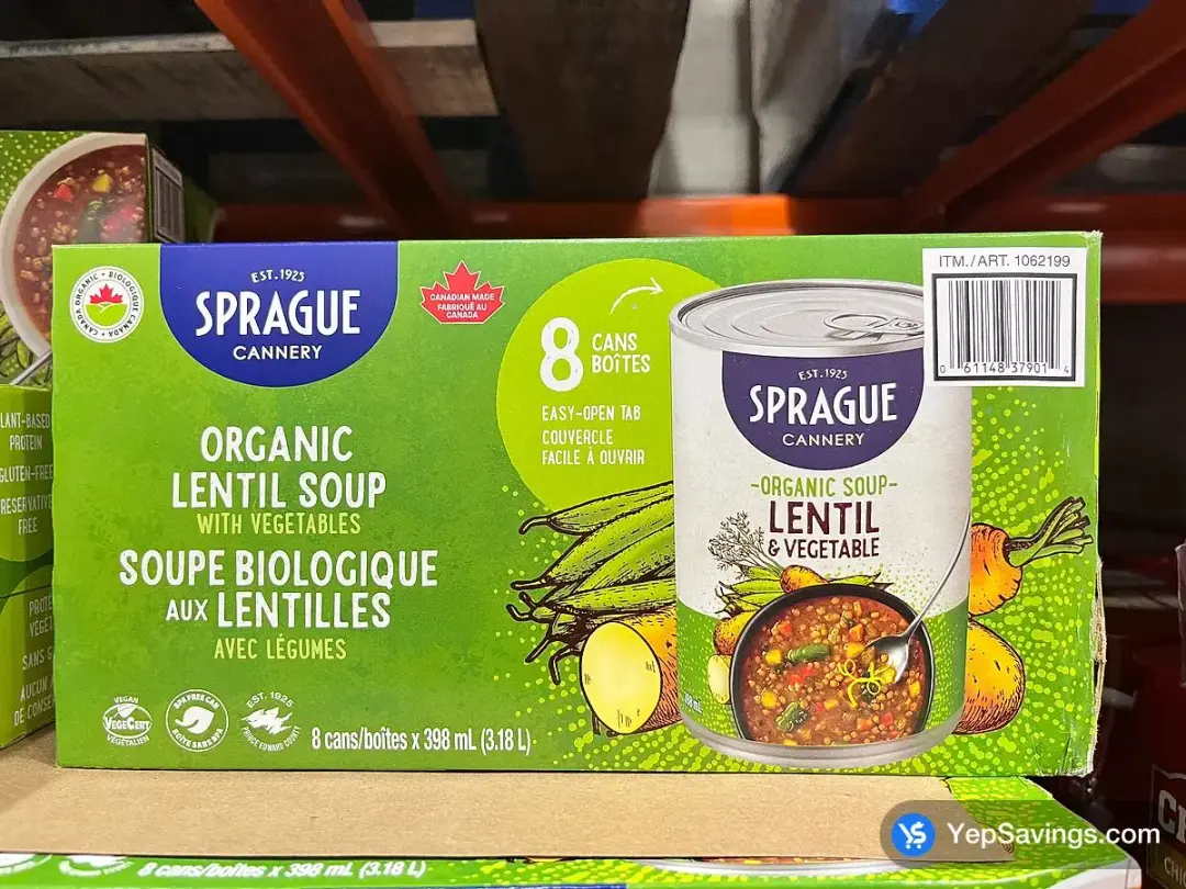 SPRAGUE ORGANIC LENTIL & VEG SOUP 8 X 398 ml - Costco Canada (ITM 1062199)
