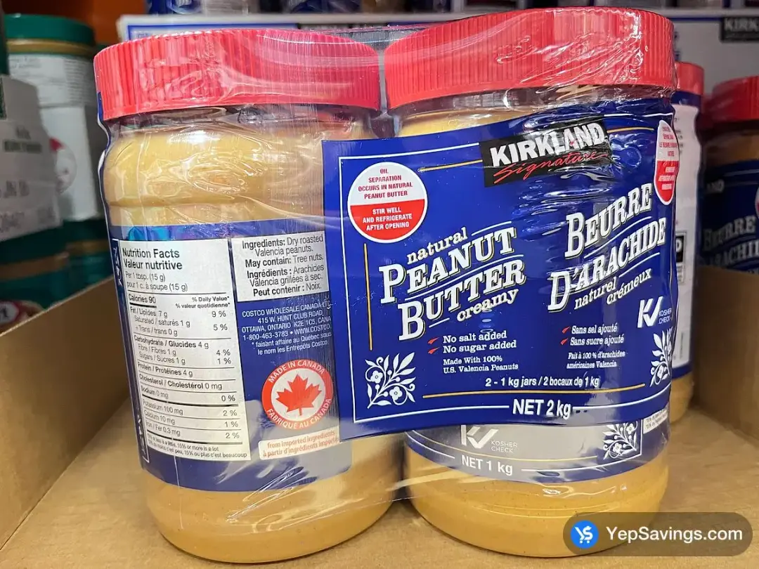 KIRKLAND SIGNATURE NATURAL PEANUT BUTTER 2 x 1 kg - Costco Canada (ITM 321724)