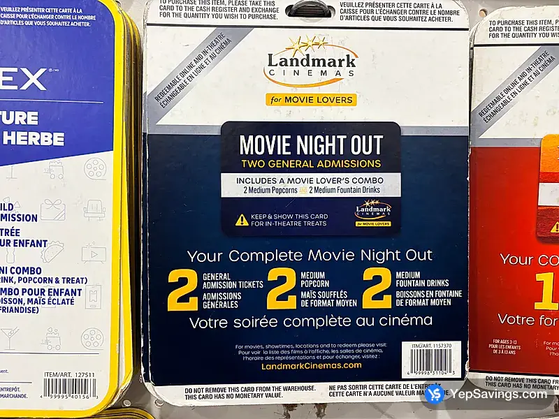 Costco LANDMARK CINEMAS NIGHT OUT PACKAGE 2 ADULTS MOVIE PACKAGE