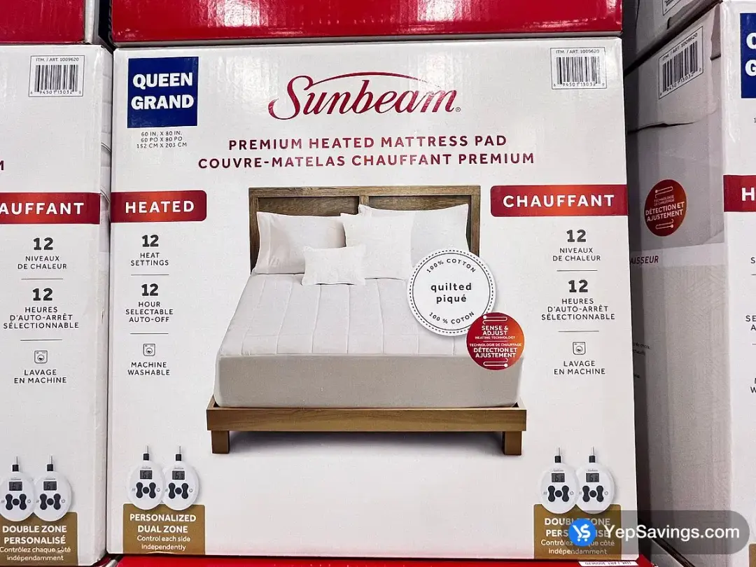SUNBEAM HEATED MATTRESS PAD QUEEN - 60 " X 80 " - Costco Canada (ITM 1009620)