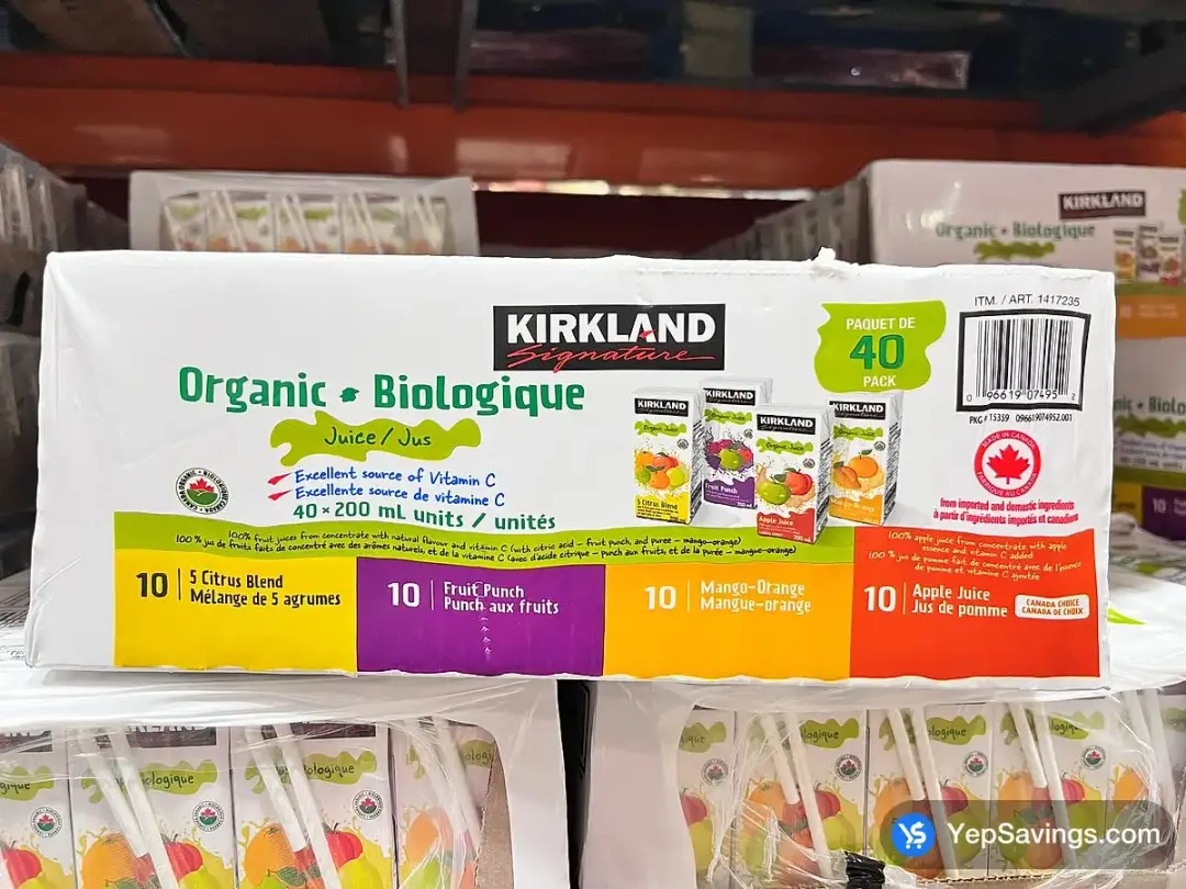 KIRKLAND SIGNATURE ORGANIC ASSORTED JUICE 40 x 200 mL - Costco Canada (ITM 1417235)