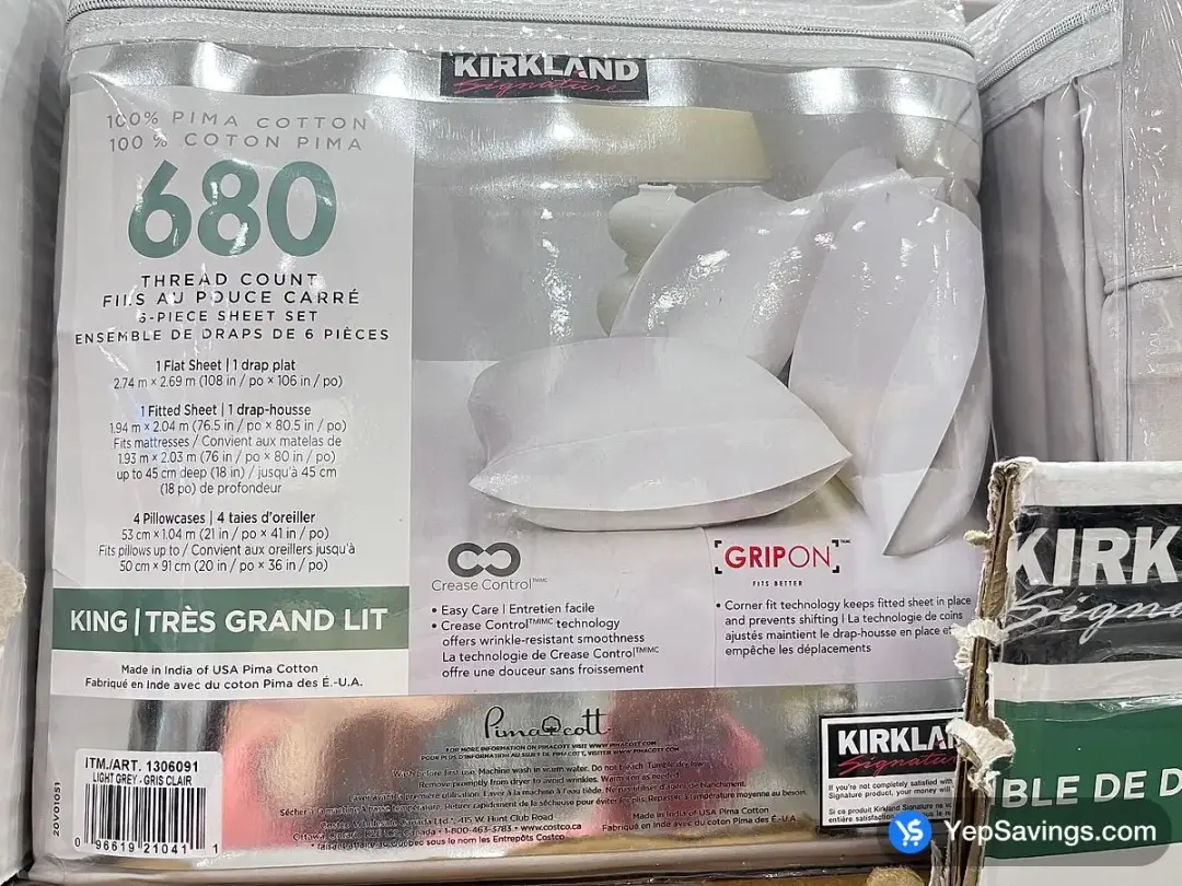 KIRKLAND SIGNATURE PIMA COTTON SHEETS KING 680TC 6PC - Costco Canada (ITM 1306091)