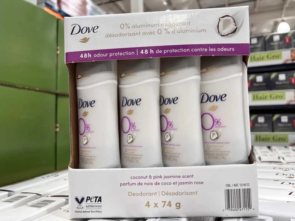 DOVE ZERO DEODORANT COCONUT & JASMINE 4 x 74 g - Costco Canada (ITM 1314513)
