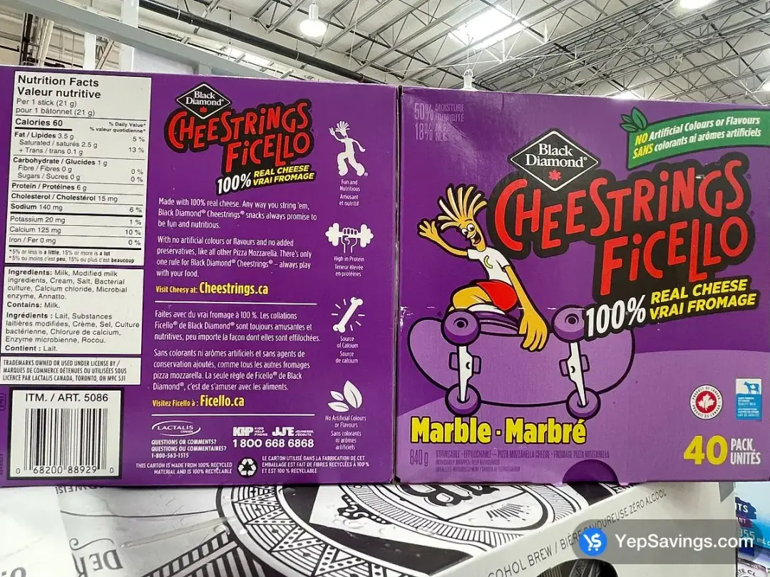 BLACK DIAMOND MARBLE CHEESTRINGS 40 x 21 g - Costco Canada (ITM 5086)