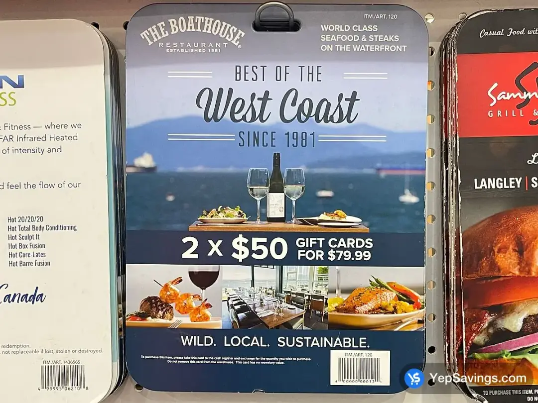 THE BOATHOUSE GIFT CARDS 2 X $50 ITEM IS NON - REFUNDABLE - Costco Canada (ITM 120)