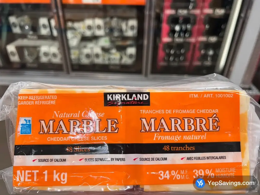 KIRKLAND SIGNATURE MARBLE CHEDDAR SLICES 1 kg - Costco Canada (ITM 1001002)