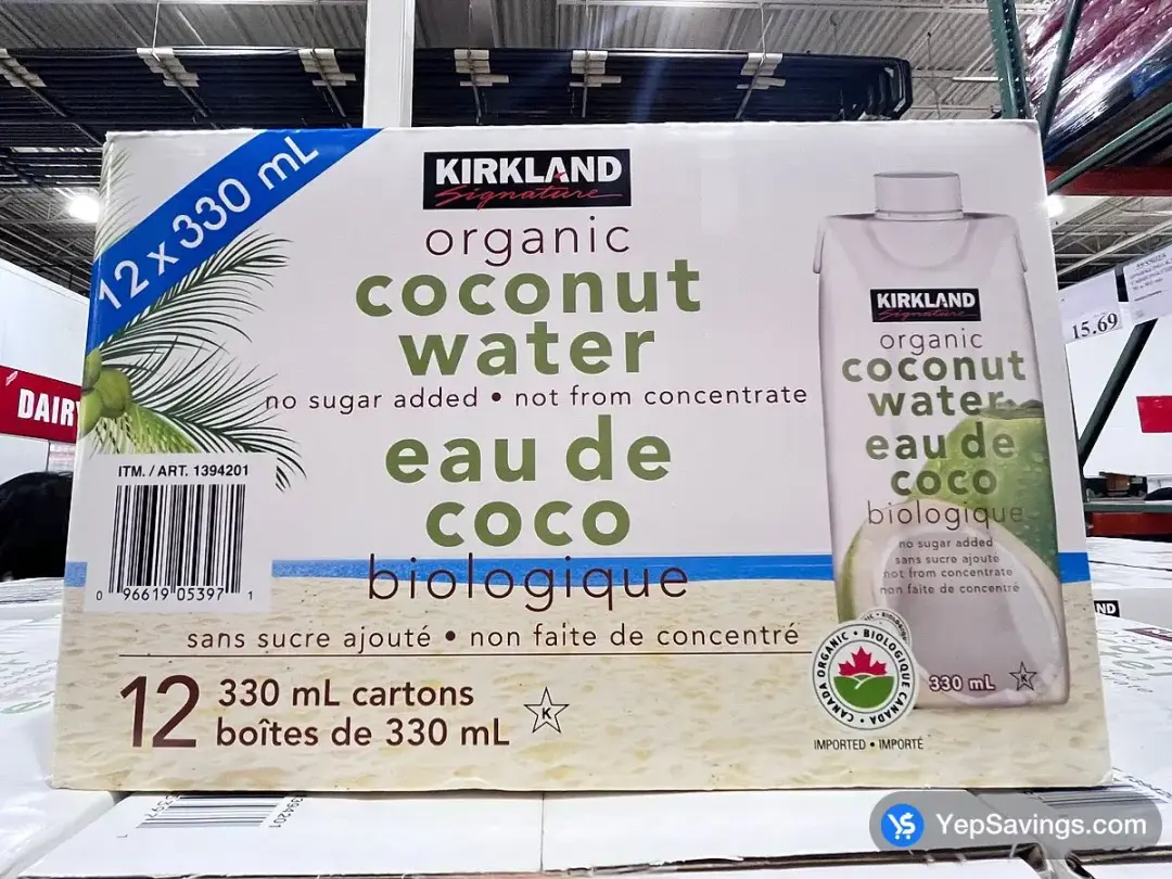 KIRKLAND SIGNATURE ORGANIC COCONUT WATER 12 x 330 mL - Costco Canada (ITM 1394201)