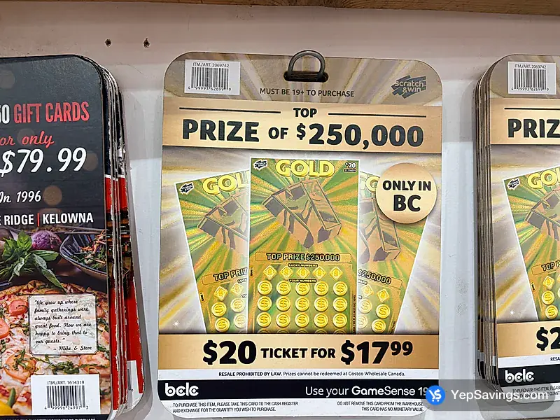 Costco BC LOTTERY $20 TICKET GOLD III ITEM IS NON-REFUNDABLE