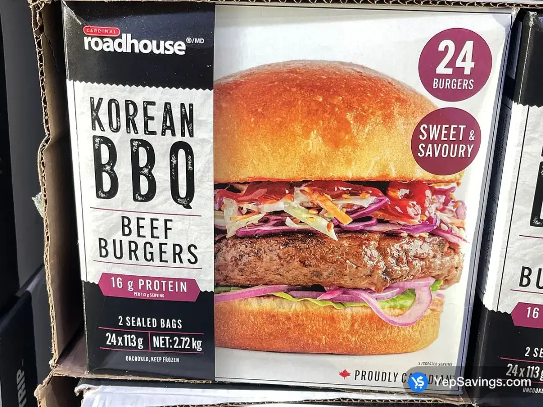 CARDINAL ROADHOUSE KOREAN BBQ BURGER 24 x 113 g - Costco Canada (ITM 1014364)