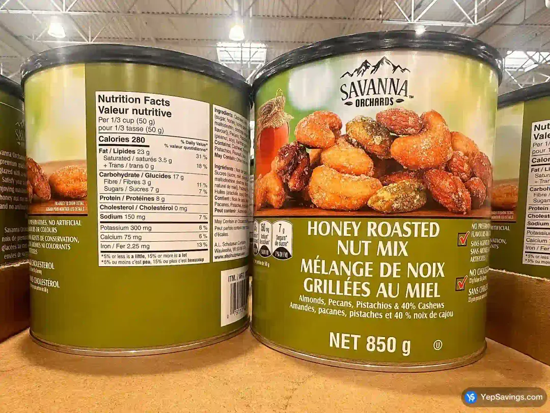 SAVANNA ORCHARDS HONEY ROASTED NUT MIX 850 g - Costco Canada (ITM 1005175)