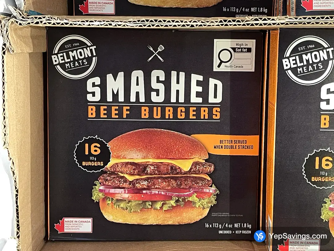 BELMONT MEATS SMASHED BURGER 16 x 113 g - Costco Canada (ITM 1221566)