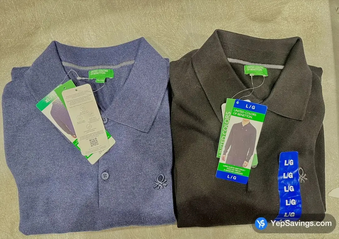 BENETTON LONG SLEEVE POLO + MENS SIZES S - XXL - Costco Canada (ITM 1801760)