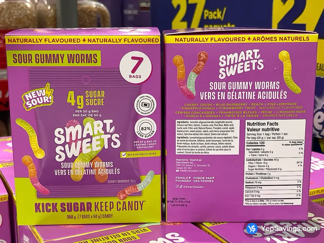 SMART SWEETS SOUR GUMMY WORMS 7 x 50 g - Costco Canada (ITM 1983056)