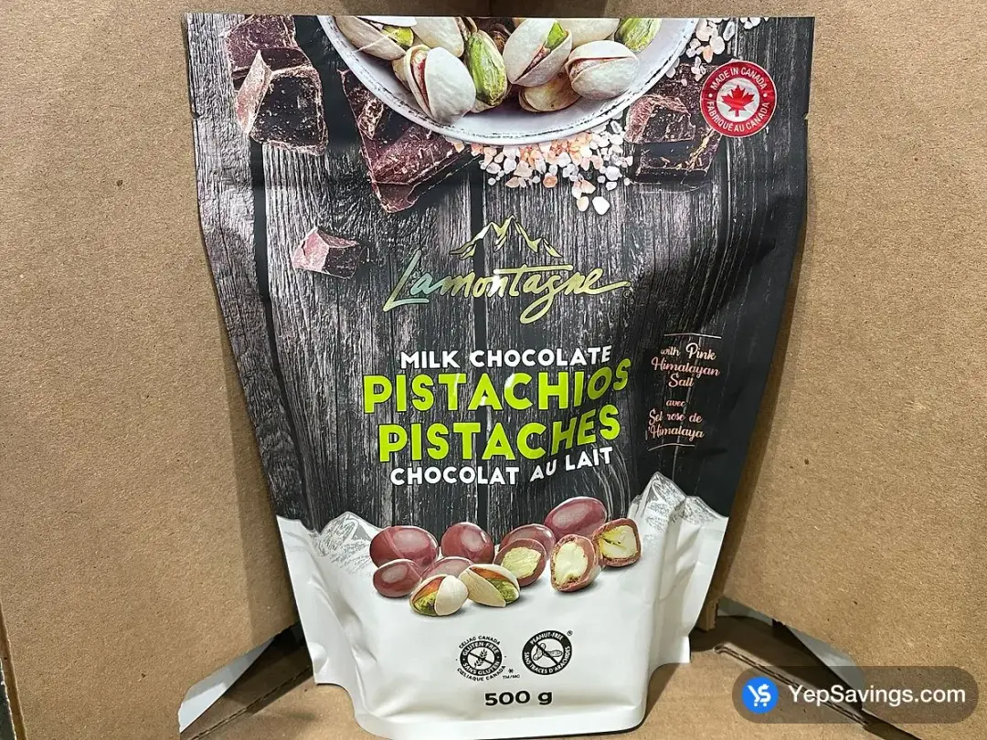LAMONTAGNE CHOCOLATE PISTACHIOS 500 g - Costco Canada (ITM 1362394)