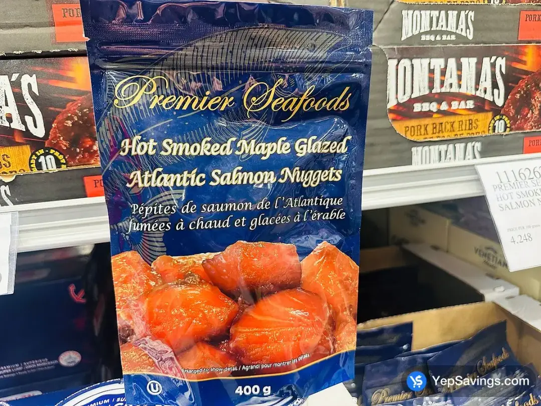 PREMIER SEAFOODS HOT SMOKED MAPLE SALMON NUGGETS 400 g - Costco Canada (ITM 1116262)