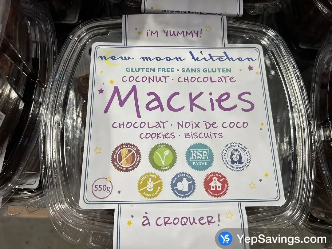 NEW MOON KITCHEN COCONUT & CHOCOLATE Mackie cookies 550g D5 - Costco Canada (ITM 1193750)