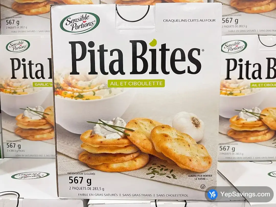 SENSIBLE PORTIONS GARLIC & CHIVE PITA BITES 567 g - Costco Canada (ITM 242470)