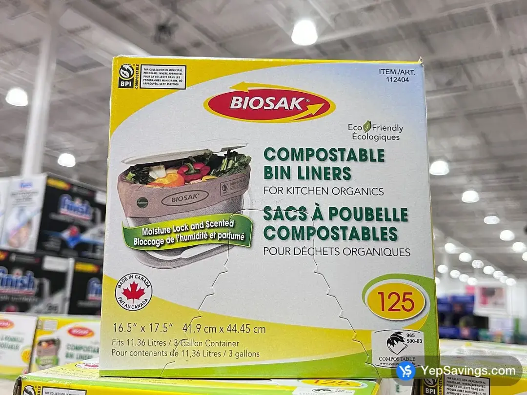 BIOSAK COMPOSTABLE LINER BAGS PACK OF 125 - Costco Canada (ITM 112404)