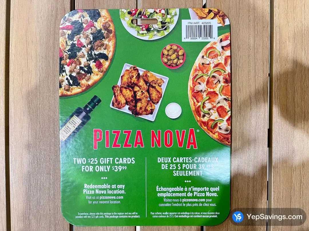 PIZZA NOVA GIFT CERTIFICATES 2 x $25 - Costco Canada (ITM 423205)
