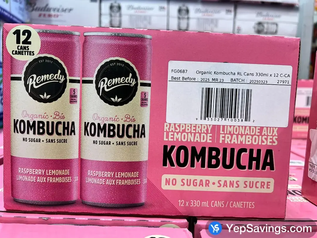 REMEDY KOMBUCHA RASPBERRY LEMONADE 12 x 330 mL - Costco Canada (ITM 1741119)