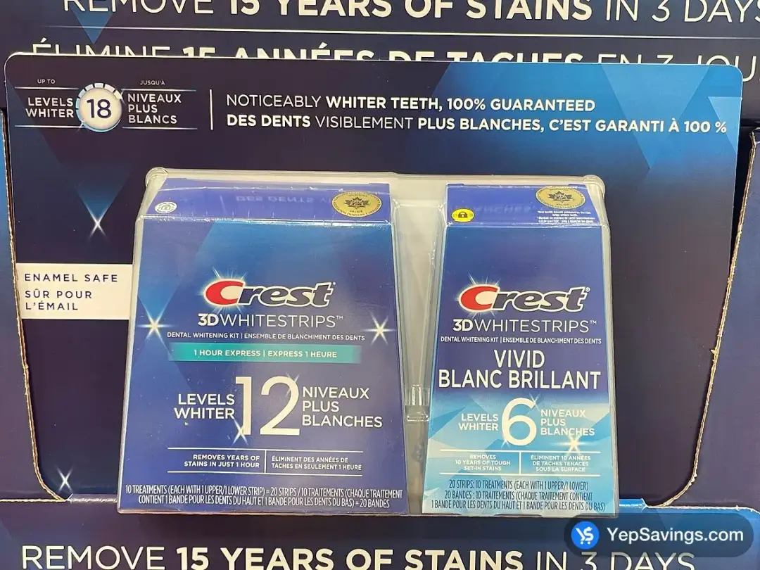 CREST 3D WHITESTRIPS VIVID WHITE + 1 HR EXP 1 X 20+1 X 20 STRIPS - Costco Canada (ITM 1517853)