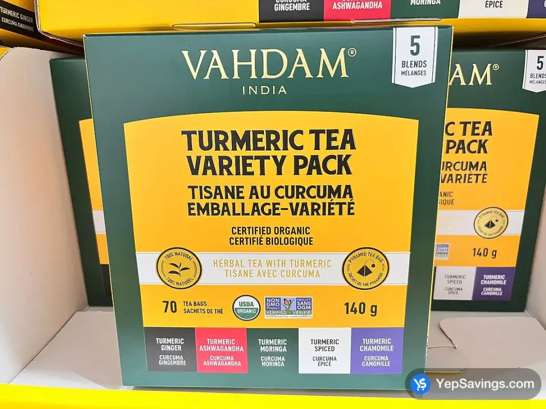 VAHDAM ORGANIC TURMERIC HERBAL TEA 70 count - Costco Canada (ITM 1746555)