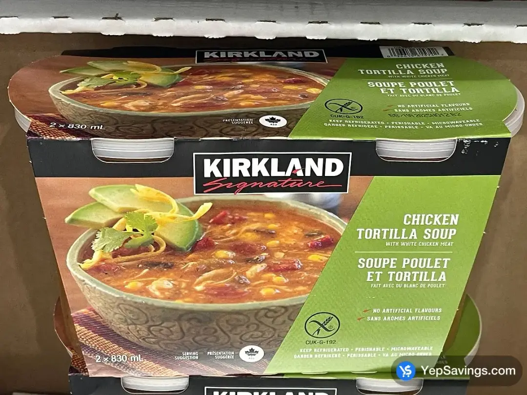 KIRKLAND SIGNATURE CHICKEN TORTILLIA SOUP 2X830 ml - Costco Canada (ITM 615743)