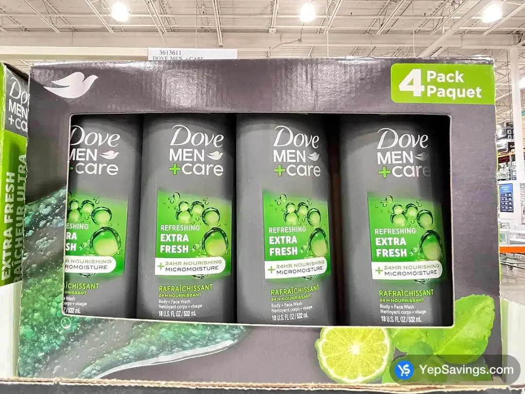 DOVE MEN + CARE BODY AND FACE WASH 4 X 532ml - Costco Canada (ITM 3613611)