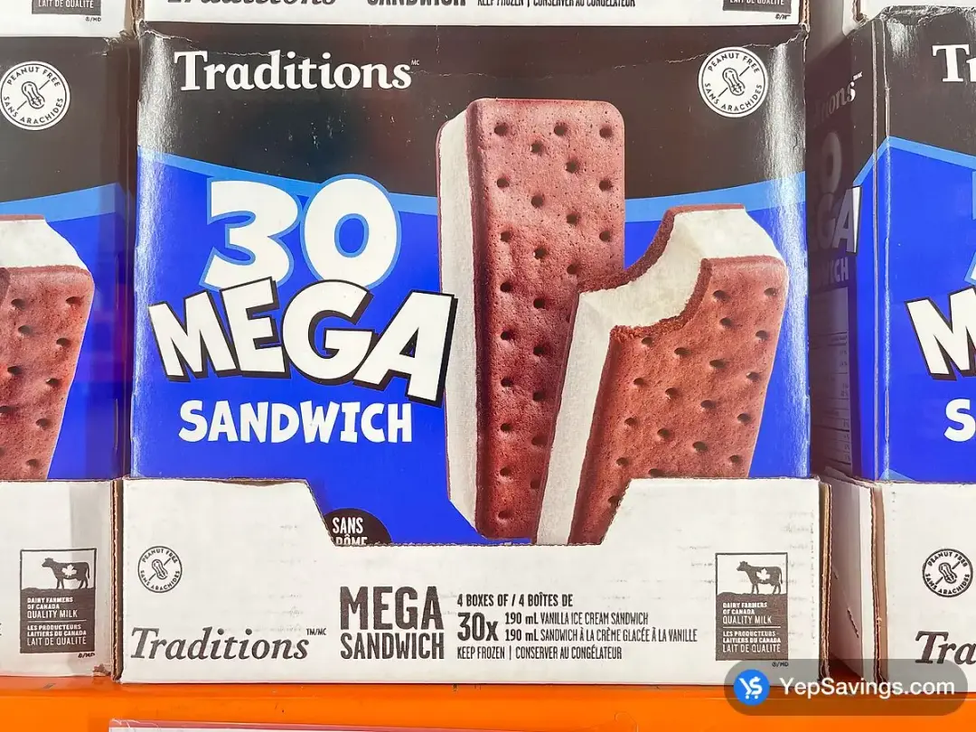 MEGA VANILLA ICE CREAM SANDWICH 30 x 190 ml - Costco Canada (ITM 184877)