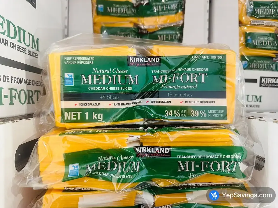 KIRKLAND SIGNATURE SLICED MEDIUM CHEDDAR 1 kg - Costco Canada (ITM 1001001)