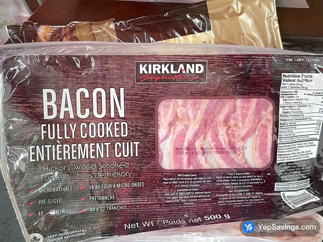 KIRKLAND SIGNATURE FULLY COOKED BACON 500 g - Costco Canada (ITM 1527958)