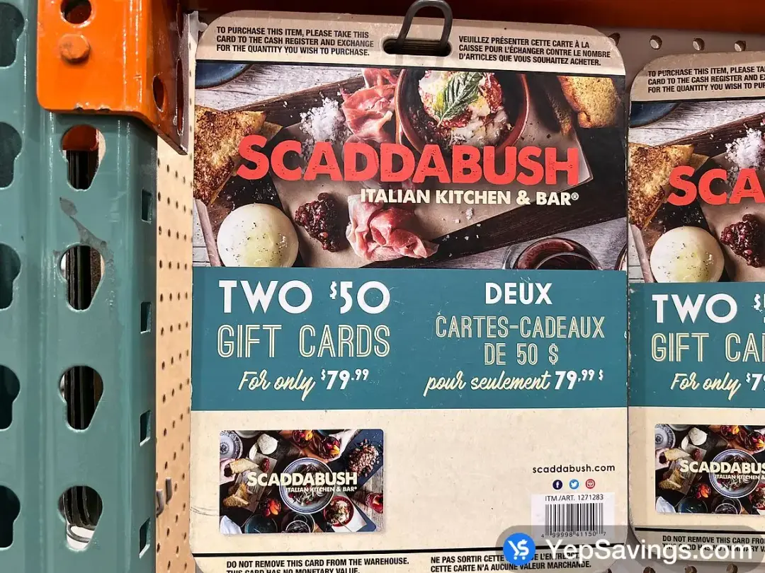 SCADDABUSH GIFT CERTIFICATES 2 x $50 - Costco Canada (ITM 1271283)