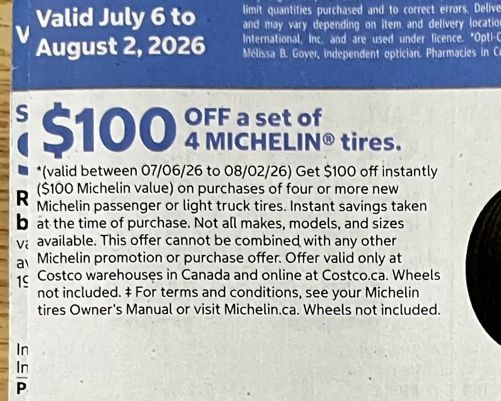 Costco Michelin tire offer in the Jul 6 – Aug 2, 2026 flyer