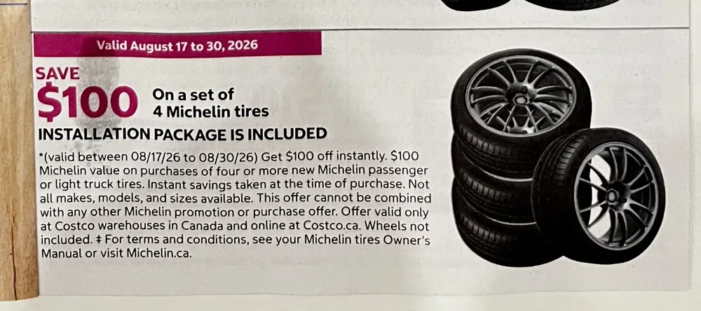Costco Michelin tire offer in the Aug 17 – 30, 2026 flyer